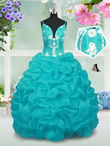 Taffeta Sleeveless Floor Length Pageant Dress for Girls and Beading and Pick Ups