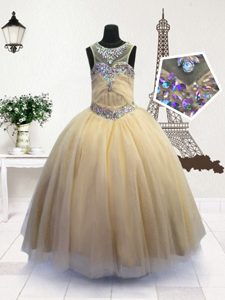 Scoop Organza Sleeveless Floor Length Kids Pageant Dress and Beading