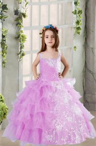 Beauteous Sleeveless Floor Length Beading and Appliques and Pick Ups Lace Up Kids Pageant Dress with Apple Green