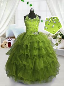 Scoop Organza Sleeveless Floor Length Winning Pageant Gowns and Beading and Ruffled Layers