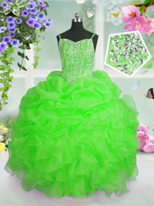 New Arrival Straps Sleeveless Organza Girls Pageant Dresses Beading and Ruffles and Pick Ups Lace Up