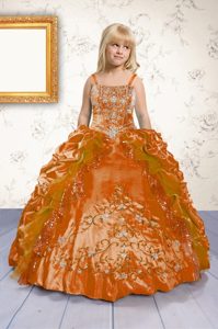 Orange Ball Gowns Beading and Appliques and Pick Ups High School Pageant Dress Lace Up Satin Sleeveless Floor Length