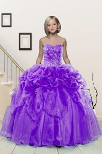 Attractive Sleeveless Floor Length Beading and Pick Ups Lace Up Custom Made Pageant Dress with Lavender