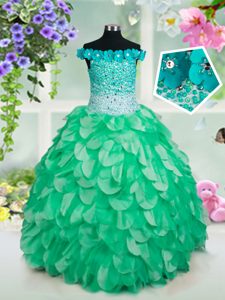Dazzling Lavender Organza Lace Up Pageant Gowns Sleeveless Floor Length Beading and Ruffled Layers
