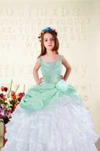 White Ball Gowns Organza Square Sleeveless Beading and Ruffles Floor Length Lace Up Pageant Dress