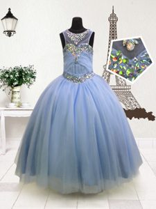 Sweet Light Blue Scoop Neckline Beading and Ruffles Pageant Dress for Womens Sleeveless Zipper