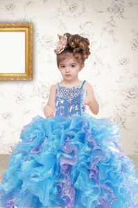 Exquisite Sleeveless Beading and Ruffles and Sequins Lace Up Pageant Dresses