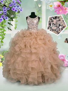 Customized Straps Sleeveless Lace Up Pageant Dress Toddler Apple Green Organza