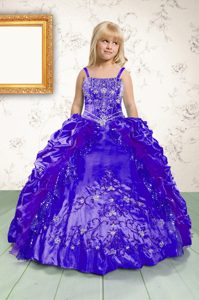 Excellent Royal Blue Spaghetti Straps Lace Up Beading and Appliques and Pick Ups Pageant Dresses Sleeveless