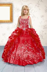 Latest Red Lace Up Winning Pageant Gowns Beading and Appliques and Pick Ups Sleeveless Floor Length