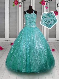 Sleeveless Lace Up Floor Length Beading and Sequins Glitz Pageant Dress