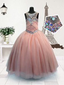 Pink Scoop Zipper Beading Kids Pageant Dress Sleeveless