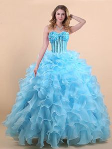 Discount Organza Sleeveless Floor Length Quinceanera Dresses and Appliques and Ruffles