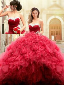 Smart Red Sweetheart Lace Up Beading and Ruffles Sweet 16 Quinceanera Dress Sleeveless