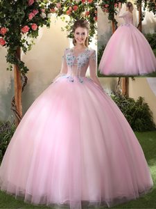 Spectacular Scoop Long Sleeves Appliques Lace Up Quinceanera Gowns