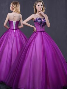 Exceptional One Shoulder Sleeveless Lace Up Floor Length Pattern Quinceanera Dress