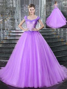 Dynamic Lilac Straps Neckline Beading and Appliques Sweet 16 Dresses Sleeveless Lace Up