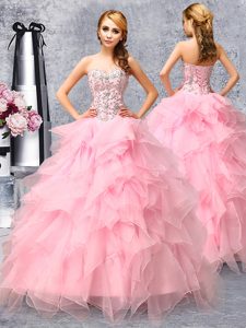 Beauteous Floor Length Ball Gowns Sleeveless Rose Pink Sweet 16 Quinceanera Dress Lace Up