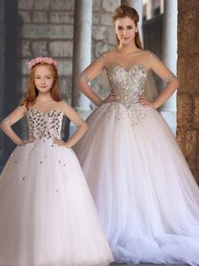 Fine Tulle Sleeveless Floor Length 15th Birthday Dress and Appliques