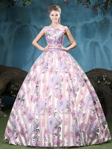 Straps Straps Multi-color Sleeveless Floor Length Appliques and Pattern Lace Up Quinceanera Gown