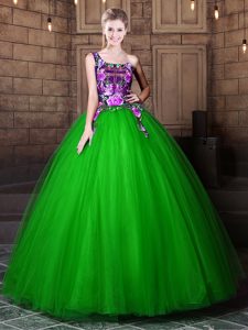 Perfect Ball Gowns Quinceanera Dresses One Shoulder Tulle Sleeveless Floor Length Lace Up