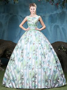 Custom Fit V-neck Sleeveless Tulle Quince Ball Gowns Appliques and Belt Lace Up