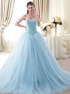 Dynamic Light Blue Dama Dress Military Ball and Sweet 16 and Quinceanera and For with Beading Sweetheart Sleeveless Lace Up