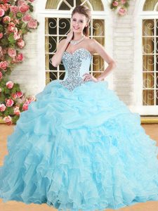 Exceptional Baby Blue Sweetheart Neckline Appliques and Ruffles and Pick Ups Quinceanera Dress Sleeveless Lace Up