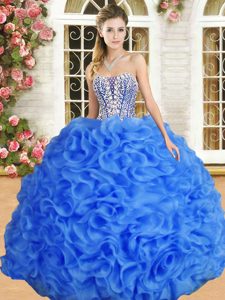 Floor Length Blue 15th Birthday Dress Sweetheart Sleeveless Lace Up