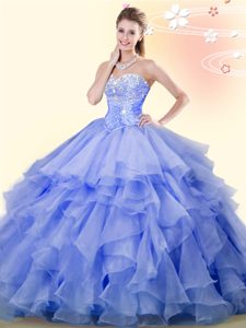 Organza Sleeveless Floor Length Quinceanera Dresses and Beading and Ruffles