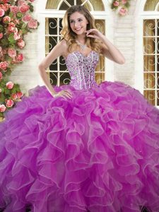 Suitable Pick Ups Ball Gowns Sweet 16 Dress Hot Pink Sweetheart Organza Sleeveless Floor Length Lace Up