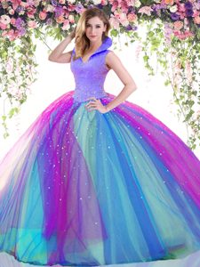 Backless Multi-color Sleeveless Beading Floor Length Quinceanera Gown