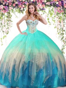 Multi-color Tulle Lace Up Vestidos de Quinceanera Sleeveless Floor Length Beading