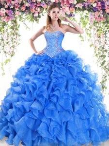 Ball Gowns Sleeveless Blue Quinceanera Gown Sweep Train Lace Up