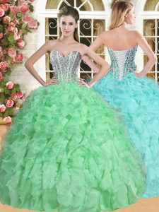 Sweetheart Sleeveless 15 Quinceanera Dress Floor Length Beading and Ruffles Organza