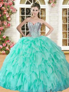 Shining Sleeveless Beading and Ruffles Lace Up Sweet 16 Dresses