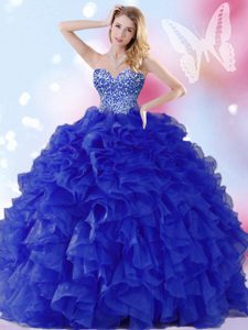 Superior Sweetheart Sleeveless Organza Quinceanera Gowns Beading and Ruffles Lace Up