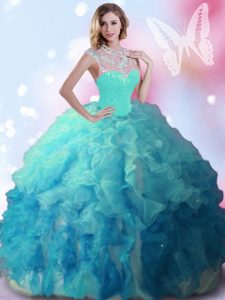 Flare Floor Length Multi-color Quinceanera Dresses Tulle Sleeveless Beading