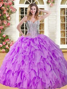 Stylish Sweetheart Sleeveless Lace Up Quinceanera Dama Dress Eggplant Purple Organza