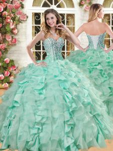 Apple Green Lace Up 15 Quinceanera Dress Beading and Ruffles Sleeveless Floor Length