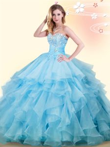 Dazzling Sleeveless Lace Up Floor Length Beading and Ruffles Sweet 16 Dresses