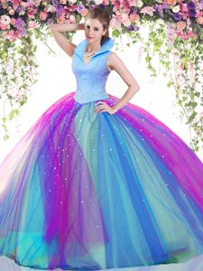 On Sale Multi-color Tulle Lace Up Sweetheart Sleeveless Floor Length Sweet 16 Dresses Beading