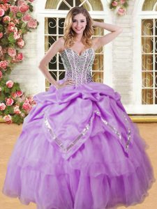 Best Selling Pick Ups Sweetheart Sleeveless Lace Up Quinceanera Dress Lilac Organza