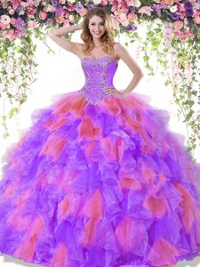 Affordable Floor Length Multi-color Quinceanera Dress Organza Sleeveless Beading