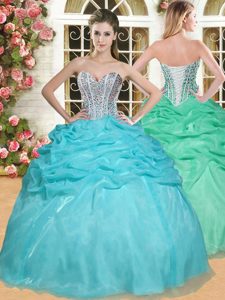 Sweetheart Sleeveless Organza Ball Gown Prom Dress Beading and Pick Ups Lace Up