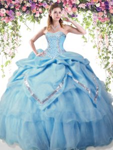 Beauteous Pick Ups Floor Length Ball Gowns Sleeveless Baby Blue Quince Ball Gowns Lace Up