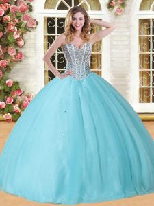 Modern Floor Length Baby Blue Quinceanera Dress Sweetheart Sleeveless Lace Up