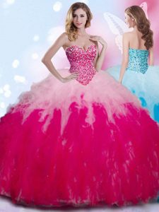 Custom Fit Multi-color Sweetheart Neckline Beading and Ruffles Sweet 16 Quinceanera Dress Sleeveless Lace Up