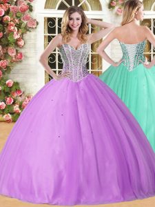 Lilac Lace Up Sweetheart Beading 15 Quinceanera Dress Tulle Sleeveless