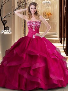 Flirting Floor Length Ball Gowns Sleeveless Coral Red 15th Birthday Dress Lace Up